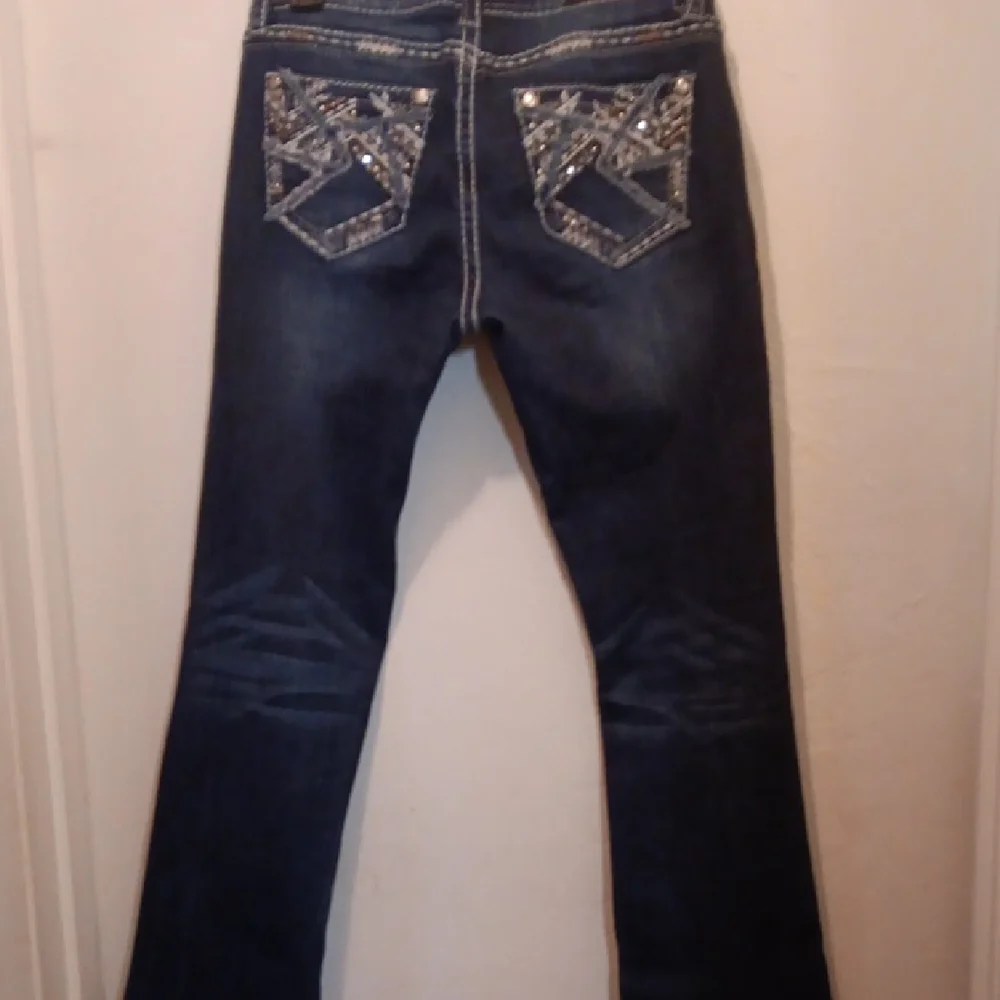 Grace in LA Dark Blue Embellished Boot Cut Jeans - Picture 2 of 3